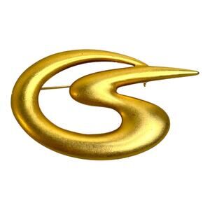 Vintage MJENT Brushed Bright Gold Tone Abstract Swirl Brooch